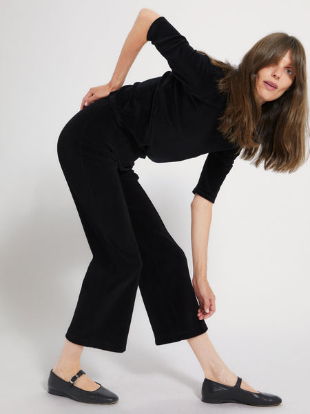 PHEENY/PILE BORDER FLARED PANTS(NAVY)