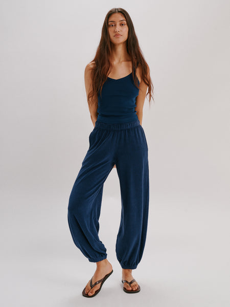 新品 Russeluno THUNDER TERRY SLIM PANTS Toula_Navy_Cotton_Paxos_Navy_T