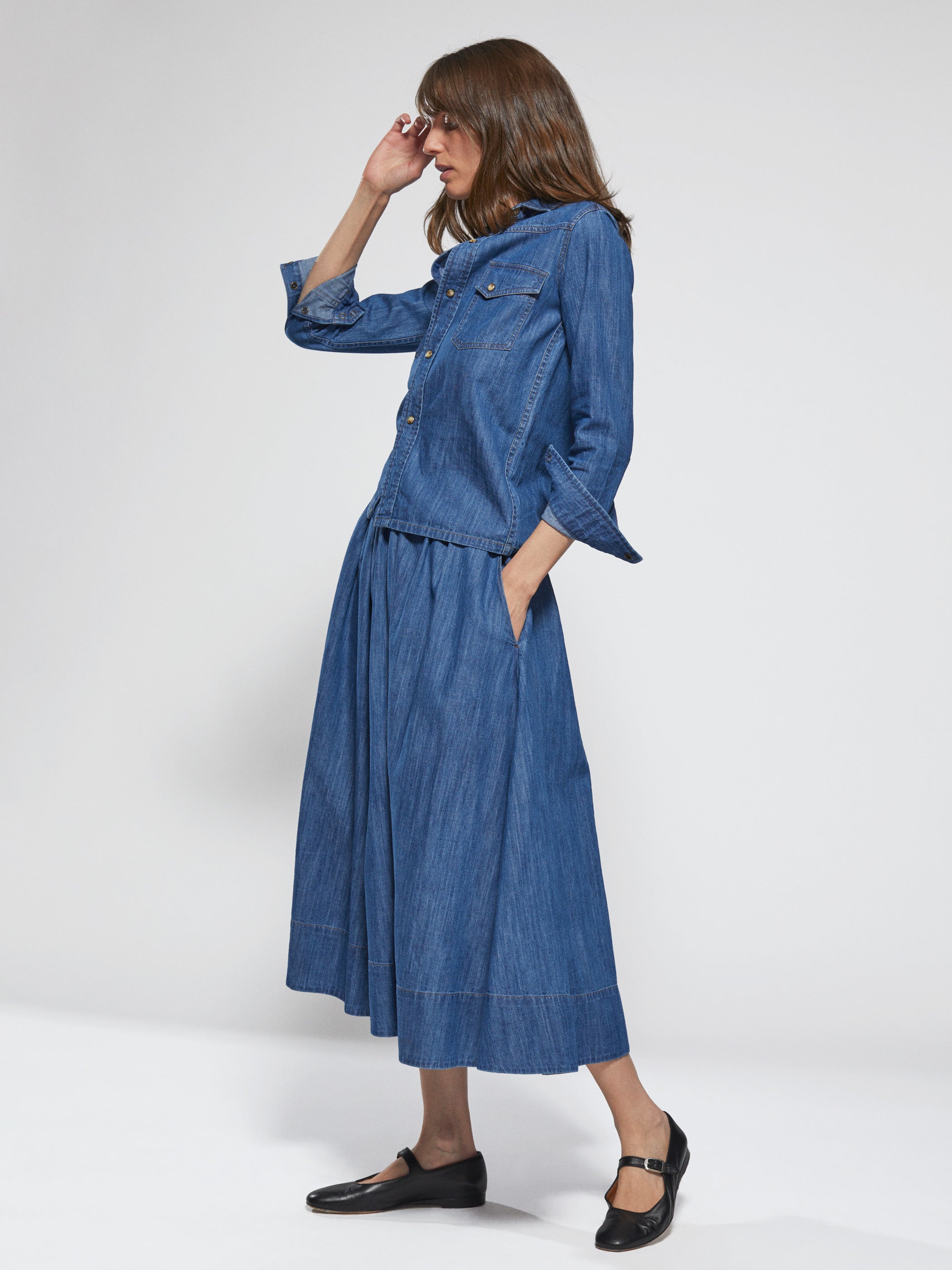 The Kyria Circle Skirt in Denim Aegean / XL