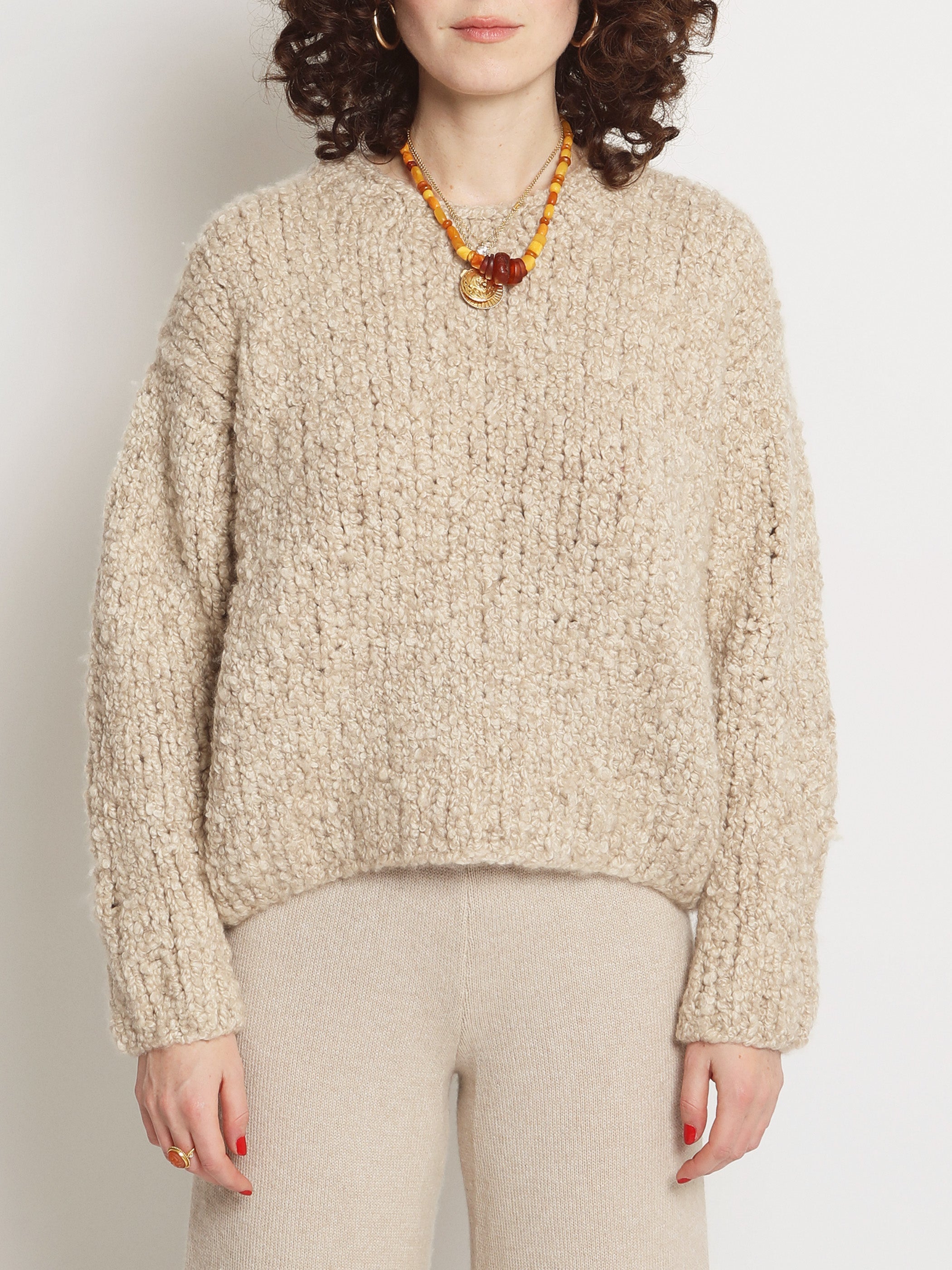 The Jooshi Handknit Boucle Cashmere Crew Neck Sweater – Suzie Kondi