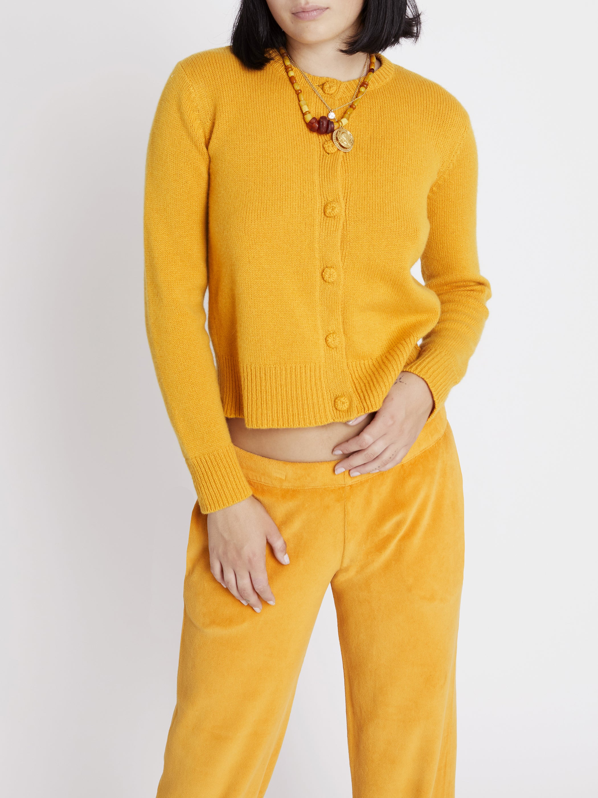 Bonpoint cherry-jacquard cashmere cardigan - Yellow