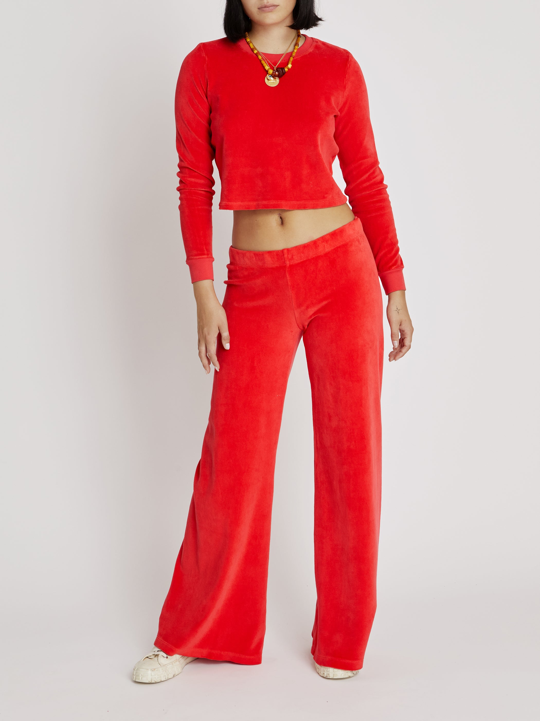 Velvet Two Piece Outfit Palazzo Pants and Crop Top