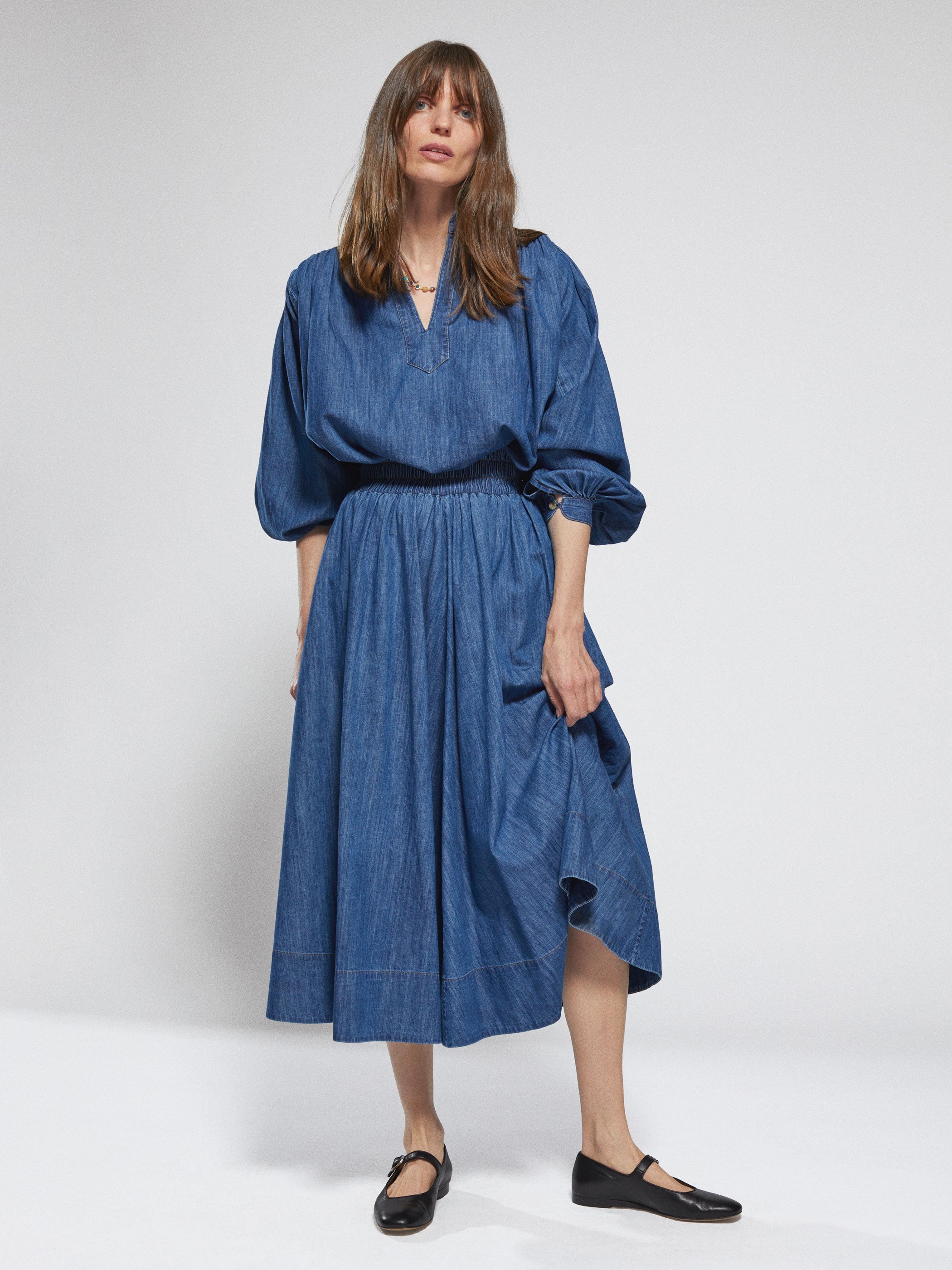 The Kyria Circle Skirt in Denim Aegean / XL