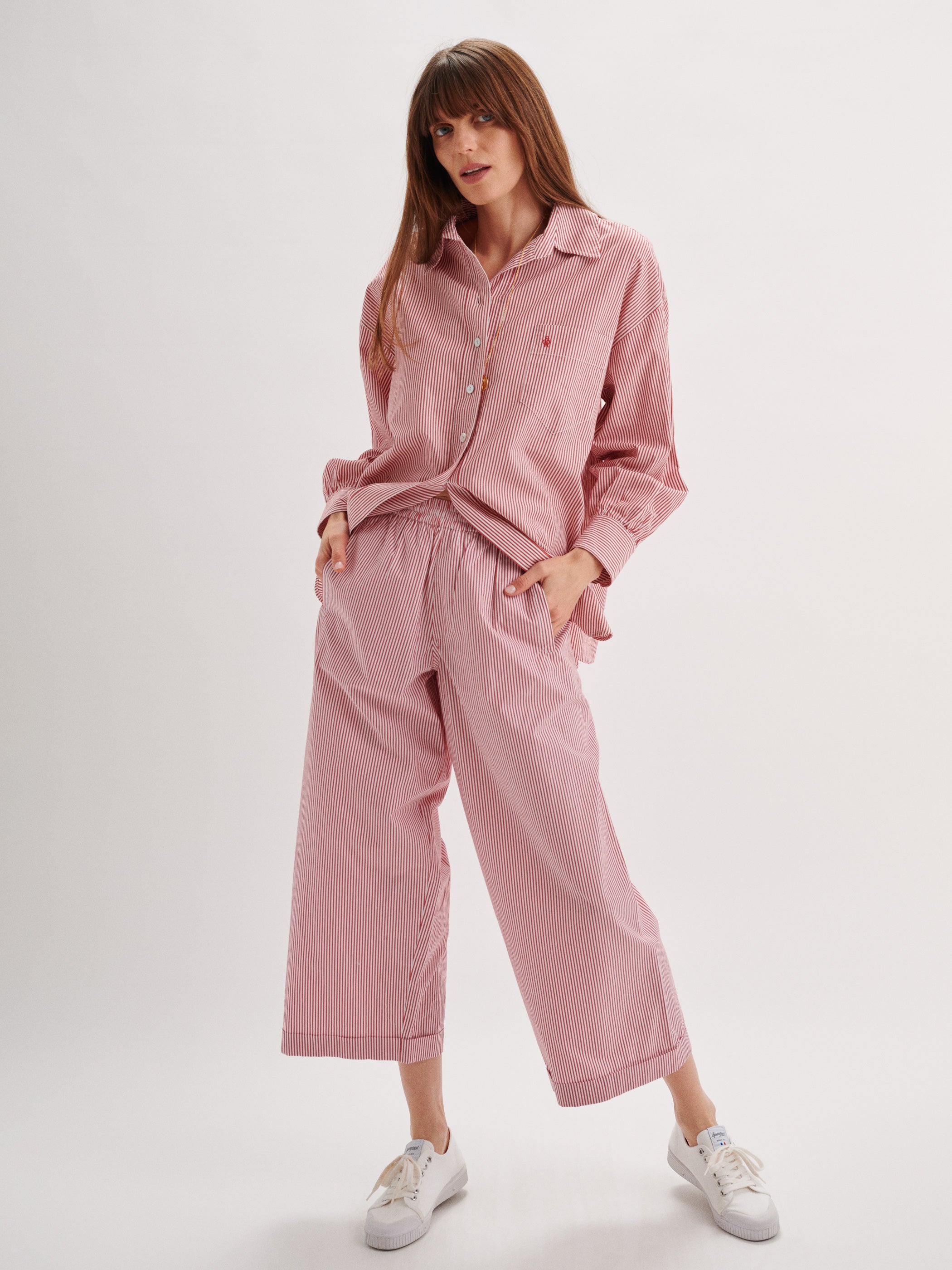 poppy LACE BERMUDA PANTS (STRIPE ） Lace Bermuda pants (stripe / gray) – POPPY