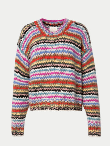 The Multi Striped Jooshi Handknit Cashmere Crew Neck Sweater