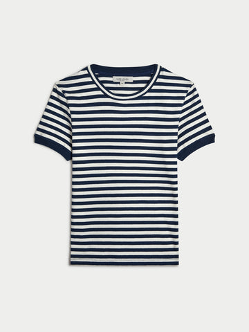 The Symi Crew Neck Tee in Striped Cotton Jersey