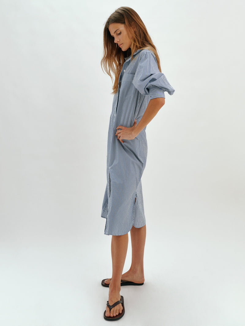 Suzie Kondi Stella Dress Poplin in Cotton | Navy Stripe
