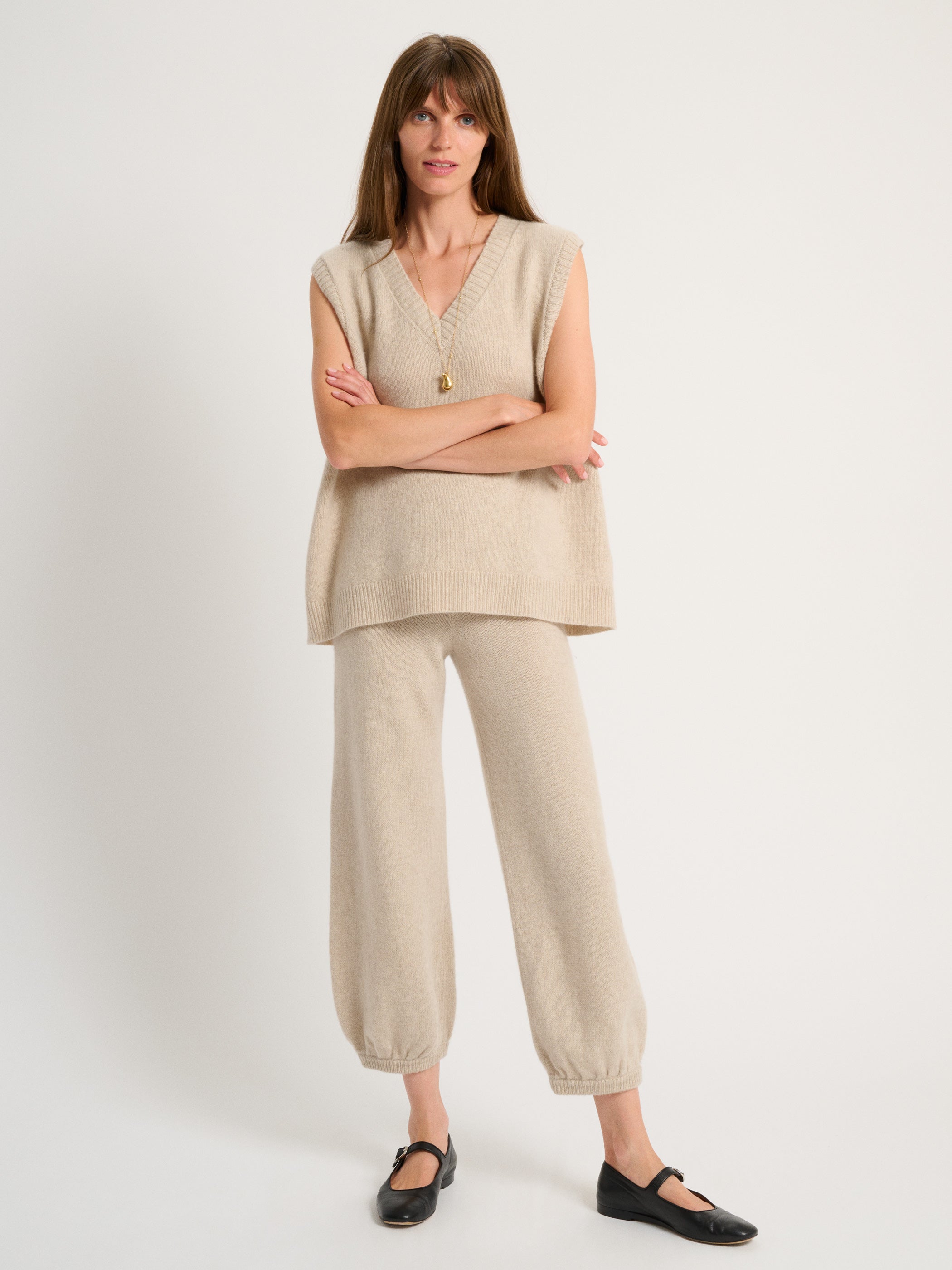 トップス SHISHIKUI CASHMERE C M size Suzusan Cashmere seamless pullover Long in ecru / light grey