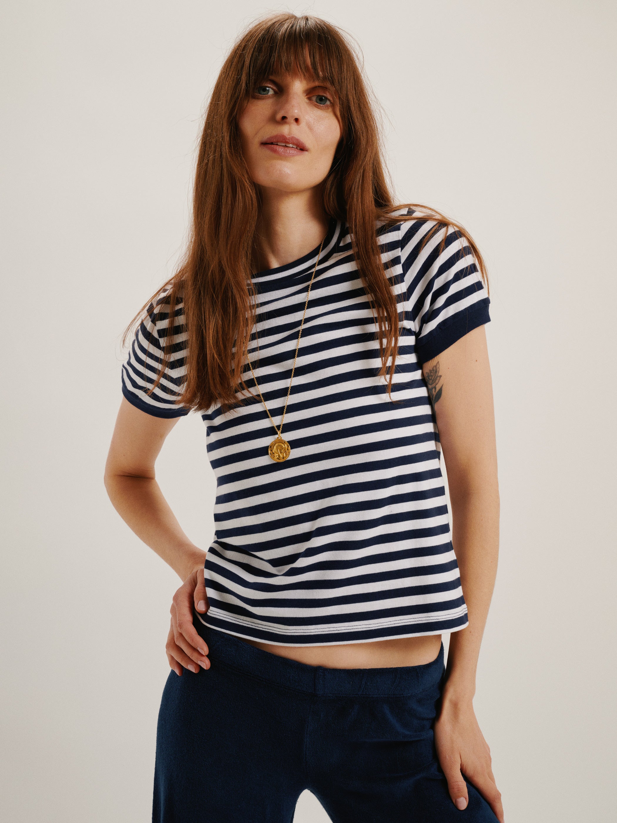 The Symi Crew Neck Tee in Striped Cotton Jersey – Suzie Kondi