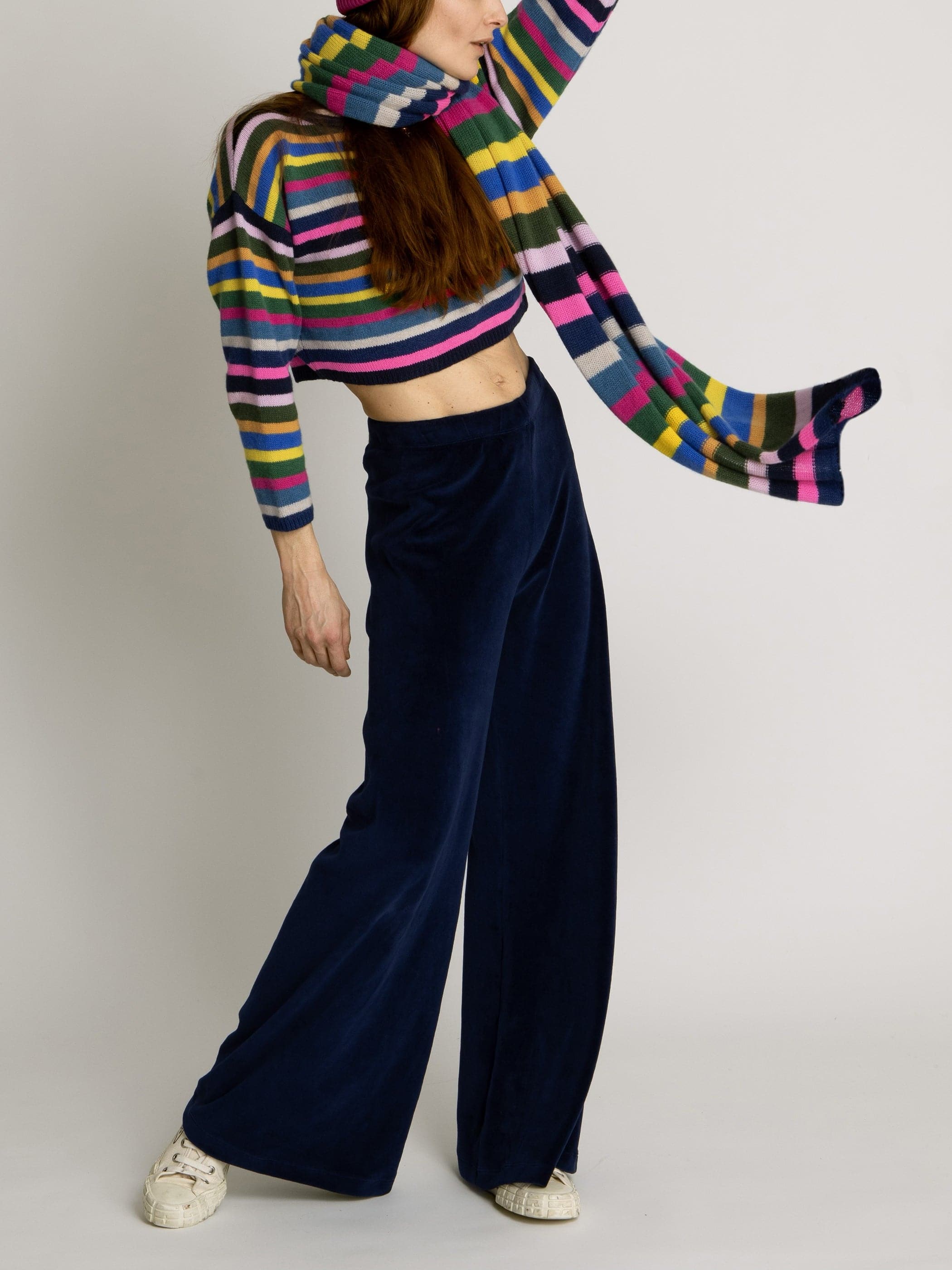 Zara Knit Pants M Striped Stretchy High Rise Kick Flare Bootcut Lettuce Hem  | eBay